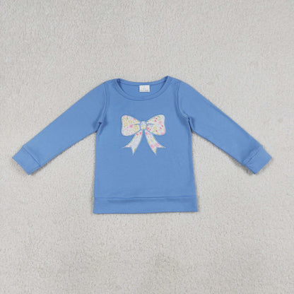 RTS Sibling Baby Girls Kids Long Sleeves Embroidery Bow Shirts Floral Ruffle Pants Sets