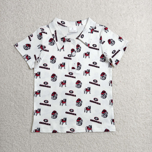 Baby Boys Kids Short Sleeves Dogs Buttons Shirt Team Tops