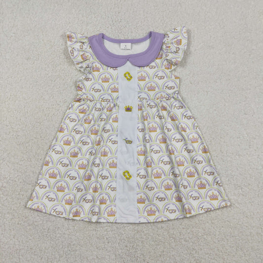 Baby Girls Kids Short Sleeves Mardi Gras Embroidery Masks Knee Length Dress