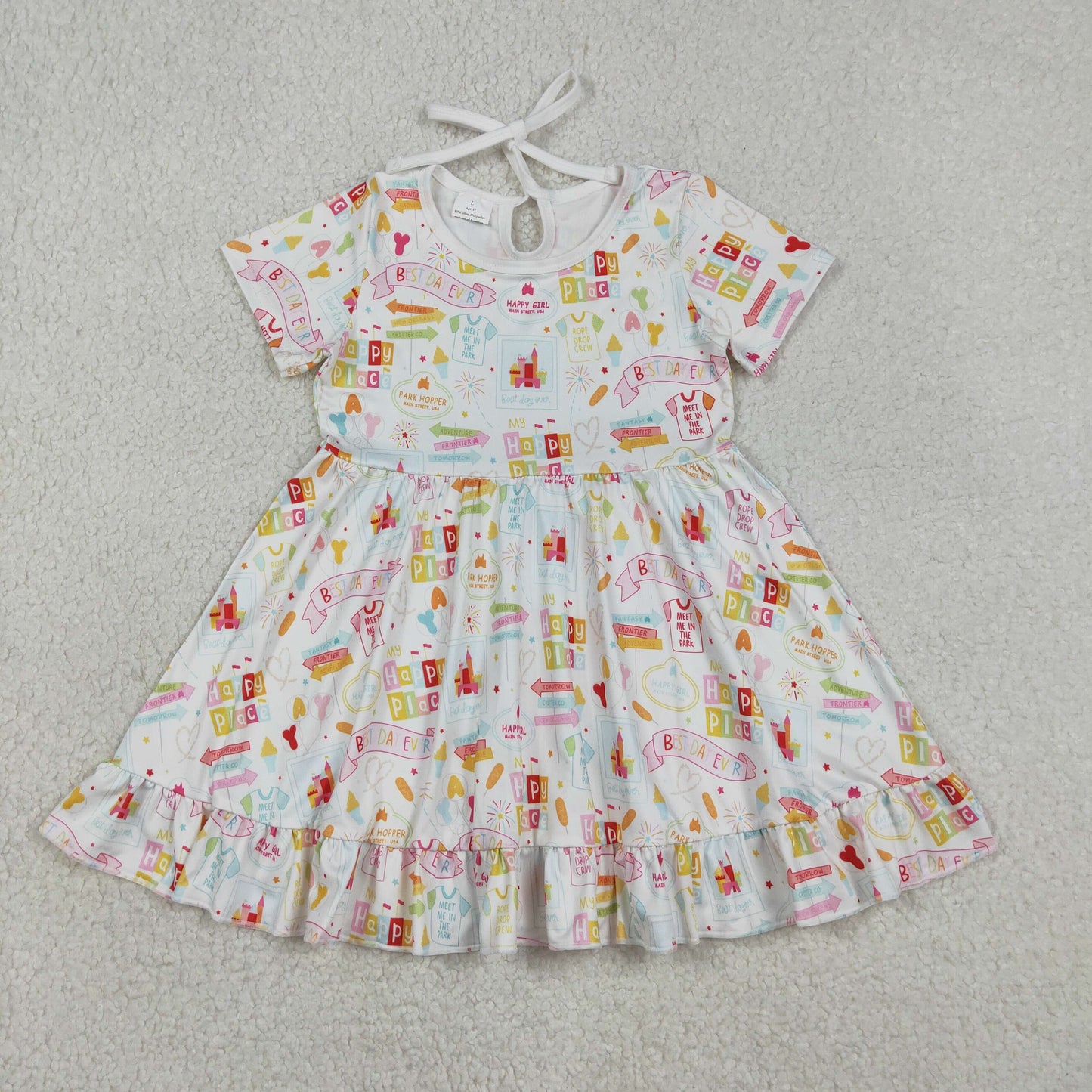 Baby Girls Kids Short Sleeves Castles Ruffle Knee Length Dress