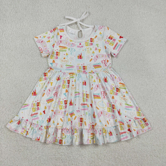 Baby Girls Kids Short Sleeves Castles Ruffle Knee Length Dress