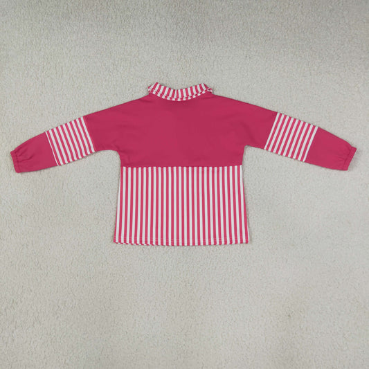 Baby Girls Kids Long Sleeves Pink Stripes Zipper Pullover Yoga Active Shirt