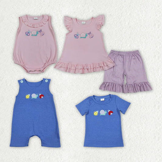 Sibling Baby Boys Girls Kids Embroidery Animals Shirt Set Rompers Summer Clothes