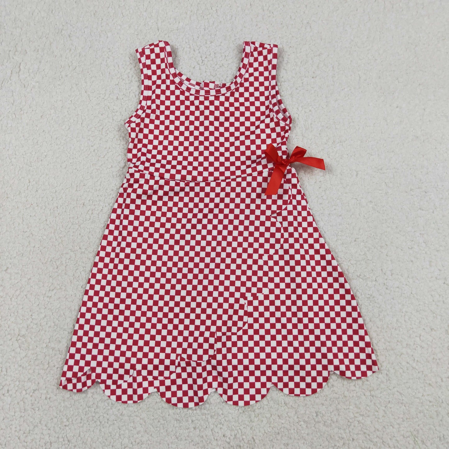 Baby Girls Toddler Sleeveless Red Plaid Yoga Active Knee Length Scallop Dress