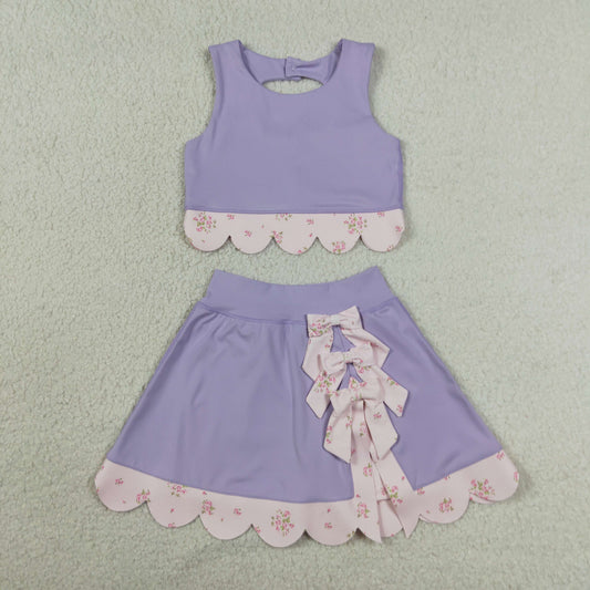 Sibling Baby Girls Kids Sleeveless Vests Bows Skirts Shorts Yoga Active Clothes Sets