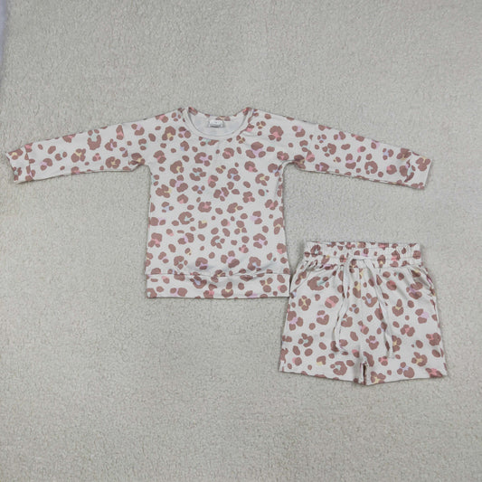 RTS Baby Girls Kids Long Sleeves Leopard Tops Pockets Shorts Clothes Set