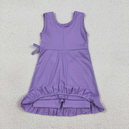 Baby Girls Kids Sleeveless Shorts Knee Length Purple Ruffle Dress Clothes