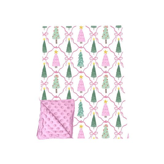 Moq 5 Preorder Baby Girls Kids Christmas Tree Bows Pink Blanket