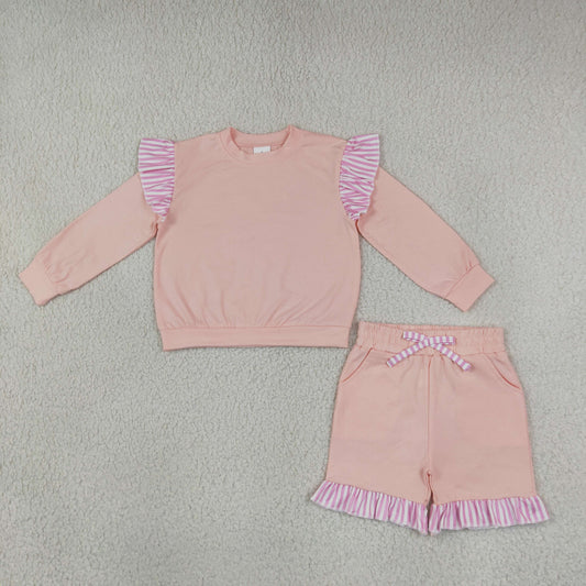 Baby Girls Kids Pink Long Sleeves Tops Pockets Shorts Cotton Set Clothes