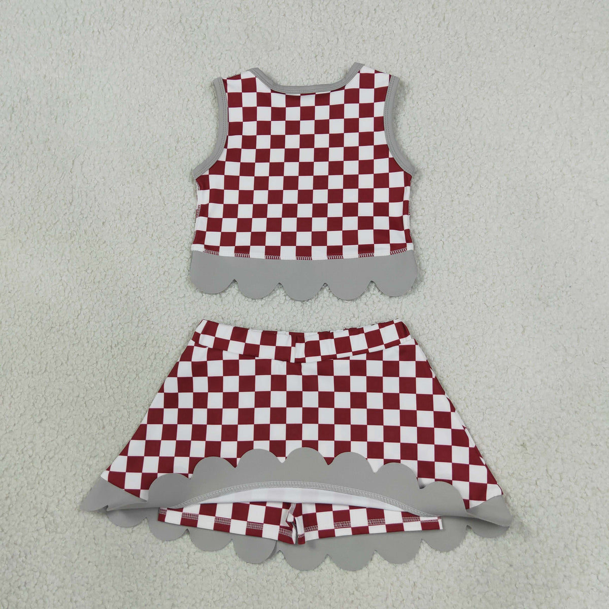 Sibling Baby Girls Kids Sleeveless Checked Tops Bows Scallop Skirts Shorts Yoga Active Sets Team Clothes