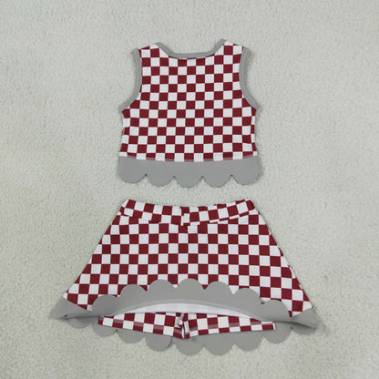 Sibling Baby Girls Kids Sleeveless Checked Tops Bows Scallop Skirts Shorts Yoga Active Sets Team Clothes