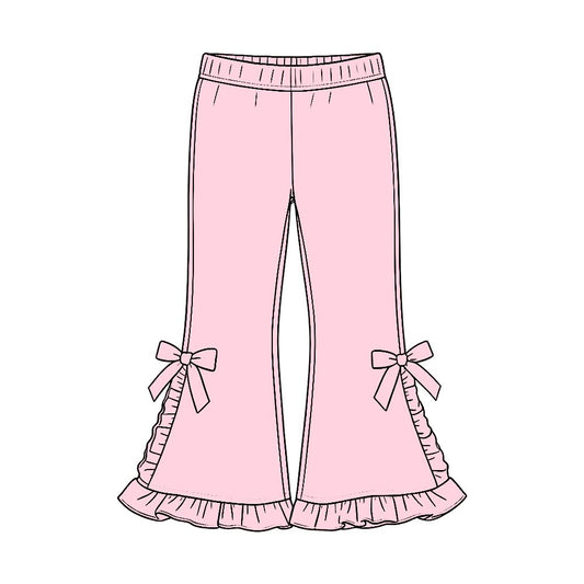 Moq 5 Baby Girls Kids Bows Ruffle Cotton Pants Bottoms Pink Clothes