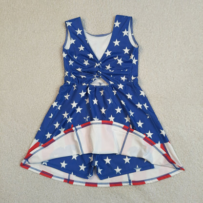 Baby Girls Kids Sleeveless Stars Stripes 4th of July Shorts Knee Length Dress