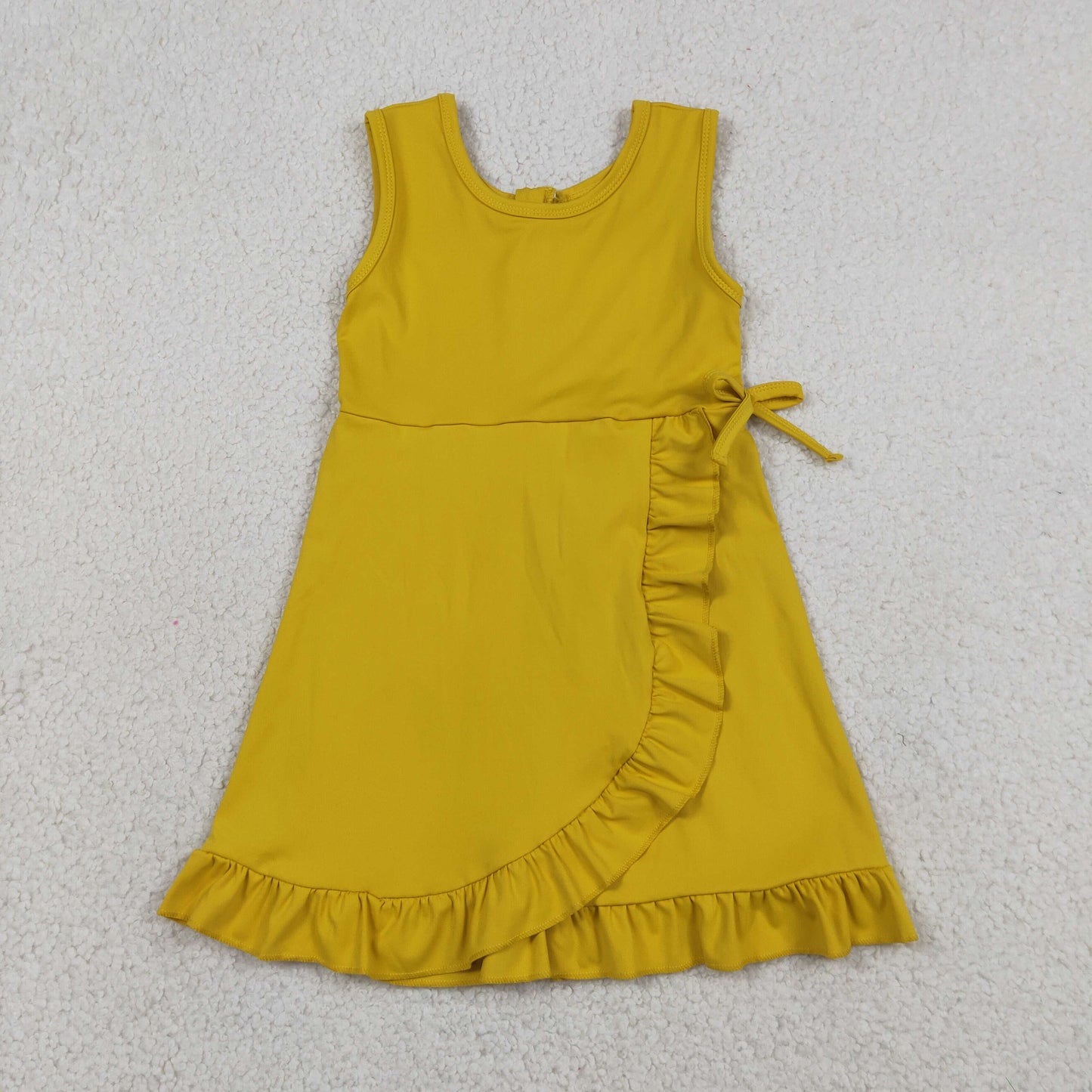Baby Girls Sleeveless Ruffle Knee Length Yoga Yellow Dress with Shorts
