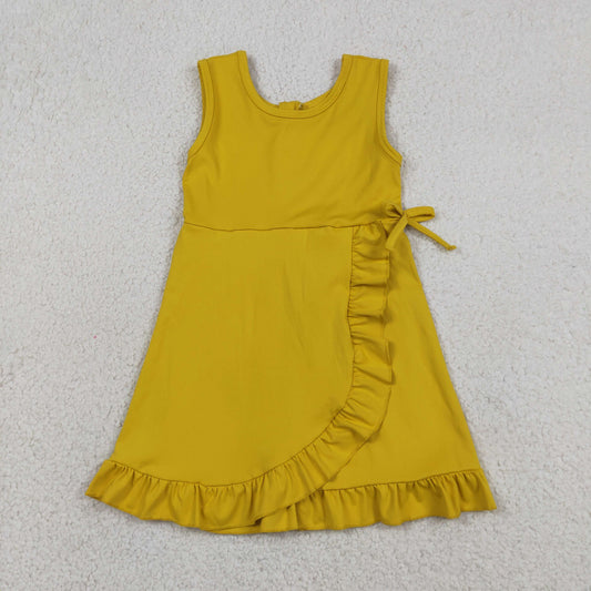 Baby Girls Sleeveless Ruffle Knee Length Yoga Yellow Dress with Shorts
