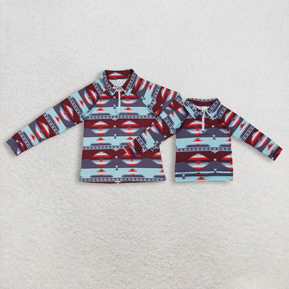 Sibling Kids Adult Women Western Aztec Zipper Pullover Family Mommy and Me Shirts Tops