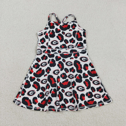 RTS Baby Girls Kids Straps Leopard G Team Yoga Active Shorts Knee Length Dress