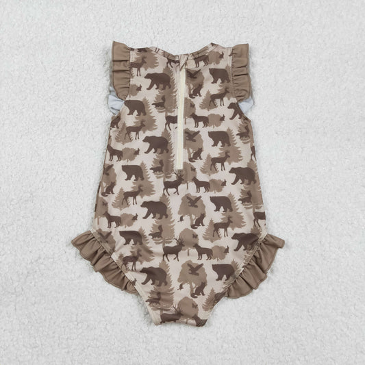 Baby Girls Kids Deer Camo Ruffle One-piece Swimsuit