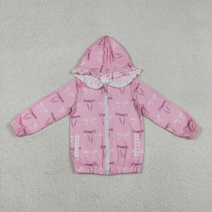 Baby Girls Kids Bows Pockets Zipper Plaid Hoodie Pink Coat Tops