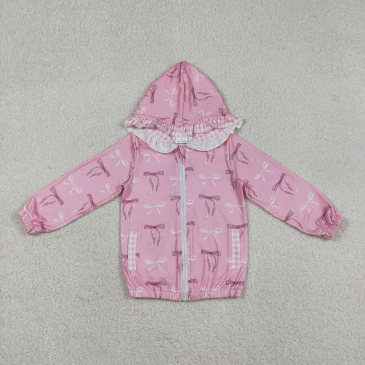 Baby Girls Kids Bows Pockets Zipper Plaid Hoodie Pink Coat Tops