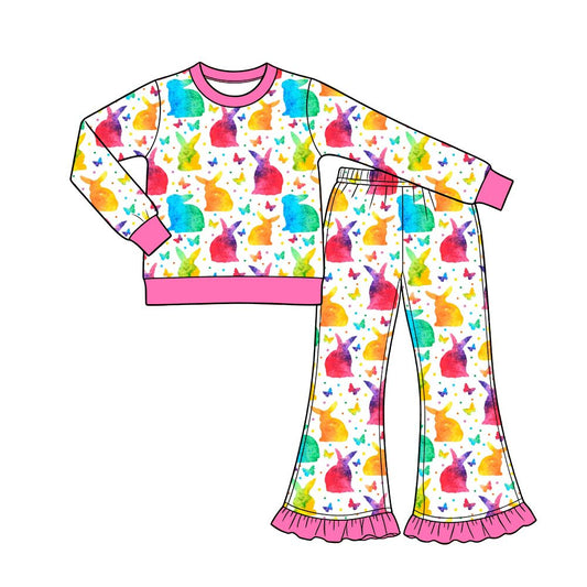 Moq 5 Preorder Baby Girls Kids Long Sleeves Rabbits Shirt Pants Easter Set Clothes
