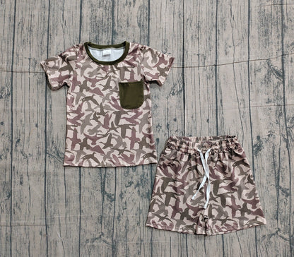 RTS Baby Boys Short Sleeves Pocket Shirt Ducks Green Shorts Hunting Set