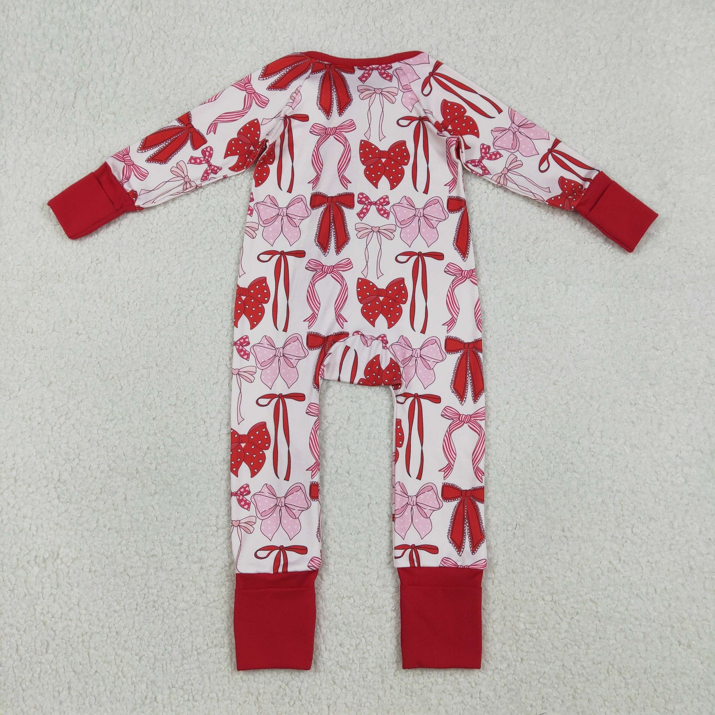 Baby Girls Infant Long Sleeves Hearts Bows Ruffle Zipper Valentine  Romper