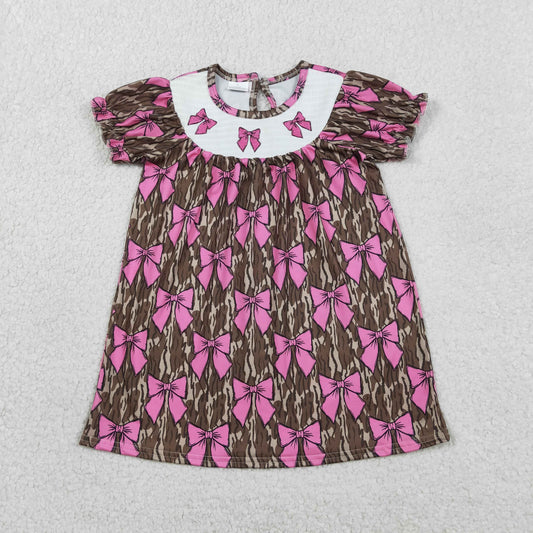 RTS Baby Girls Kids Short Sleeves Embroidery Bows Southern Camo Smocked Dress