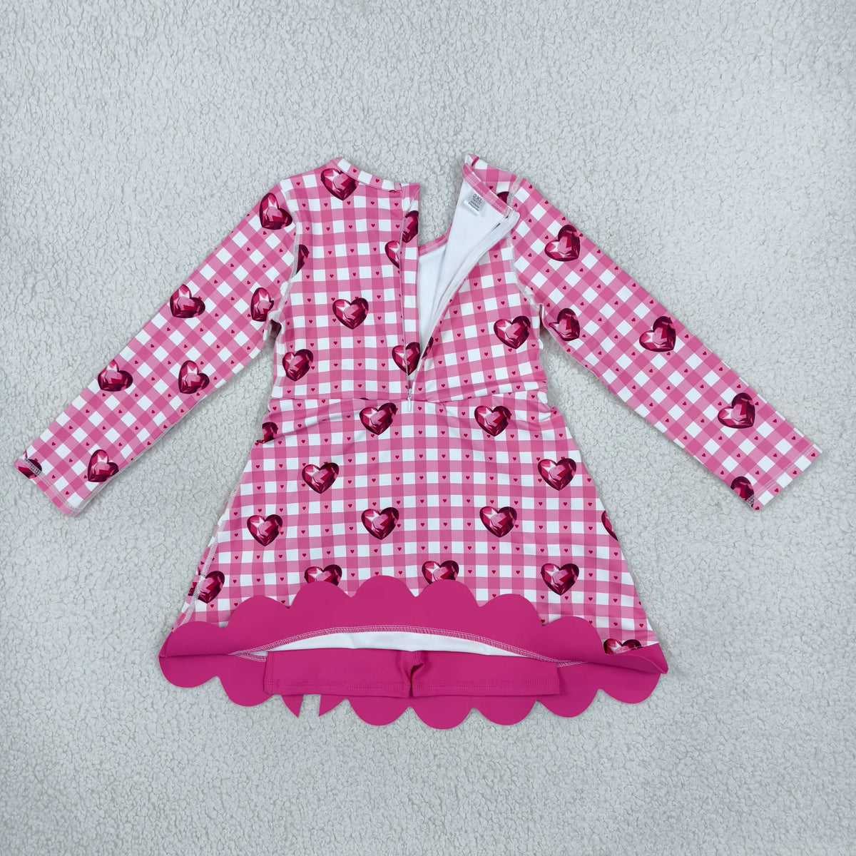 Baby Girls Kids Hearts Plaid Bows Valentine Scallop Dress Yoga Active Clothes RTS