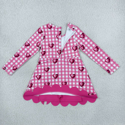 Baby Girls Kids Hearts Plaid Bows Valentine Scallop Dress Yoga Active Clothes RTS
