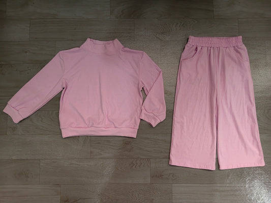 No moq Preorder Baby Girl Kids Long Sleeves Purple Shirt Pockets Pants Set Pajamas Clothes