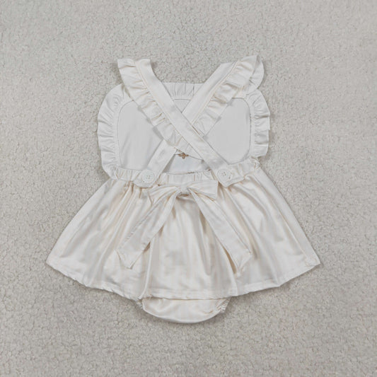 RTS Baby Girls Infant Straps Embroidery Cross Easter Bubble Romper