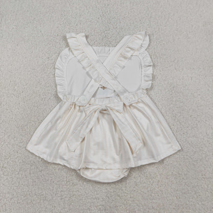 RTS Baby Girls Kids Sleeveless Embroidery Cross Bows Easter Knee Length Dress