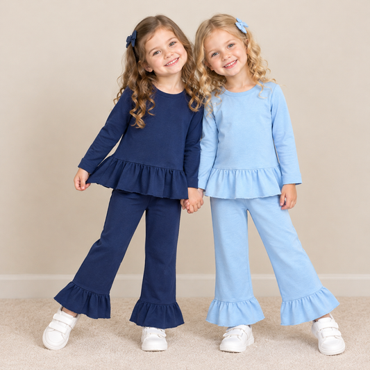 Sibling Baby Girls Kids Long Sleeves Ruffle Tops Pants Sets Cotton Clothes