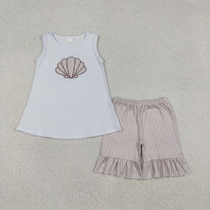 Baby Boys Short Sleeves Embroidery Shell Shirt Stripes Shorts Clothes Set