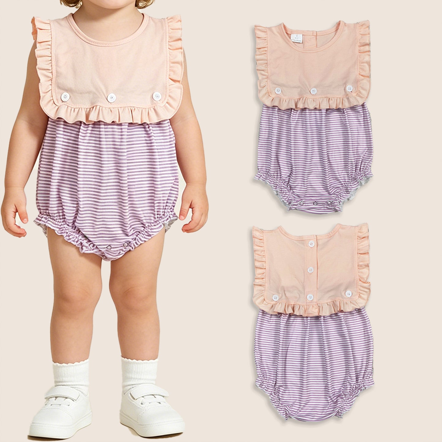 Baby Girls Infant Summer Purple Stripes Bubble Romper