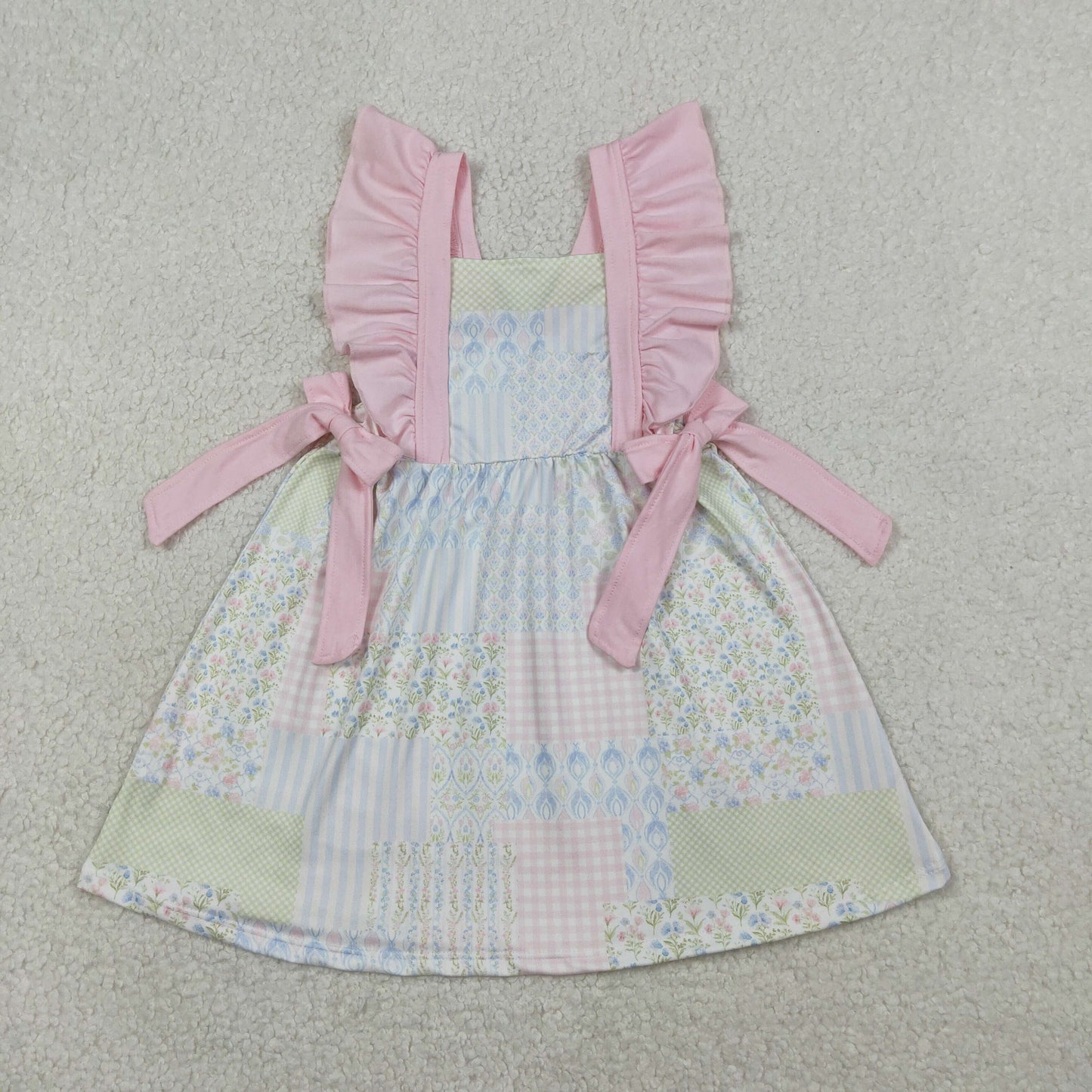 RTS Sibling Baby Girls Kids Short Sleeves Floral Pink Bows Summer Bubble Romper Dress