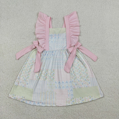 RTS Sibling Baby Girls Kids Short Sleeves Floral Pink Bows Summer Bubble Romper Dress