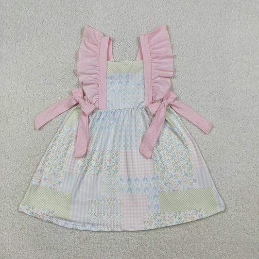 RTS Baby Girls Infant Short Sleeves Floral Pink Bows Summer Bubble Romper