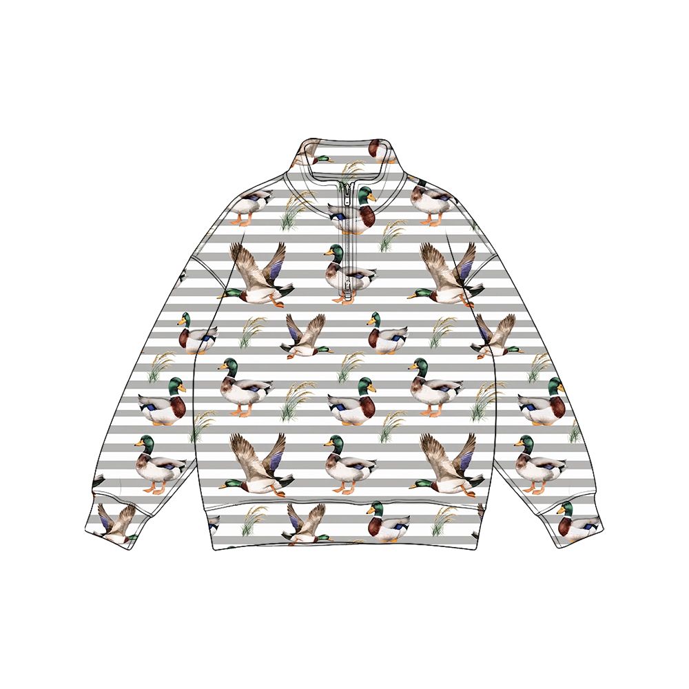 Moq 5 Preorder Baby Boys Kids Long Sleeves Ducks Stripes Half Zip Shirt Pullover Tops