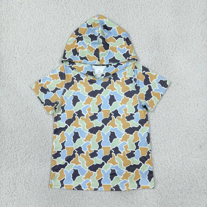 Baby Boys Toddler Short Sleeves Rabbits Hoodie Easter Shirt Tops Camo Clothes RTS