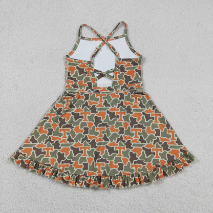Baby Girls Kids Straps T Camo Print Team Yoga Ruffle Knee Length Dress