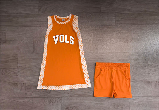 No moq Preorder Baby Girls Kids Sleeveless Orange Tops Shorts Team Set Yoga Active Clothes