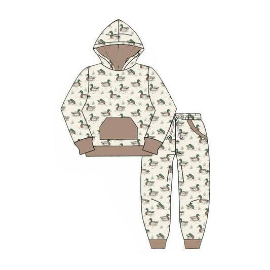 Moq 5 Preorder Baby Boys Kids Long Sleeves Ducks Hoodie Shirt Pockets Pants Set Clothes