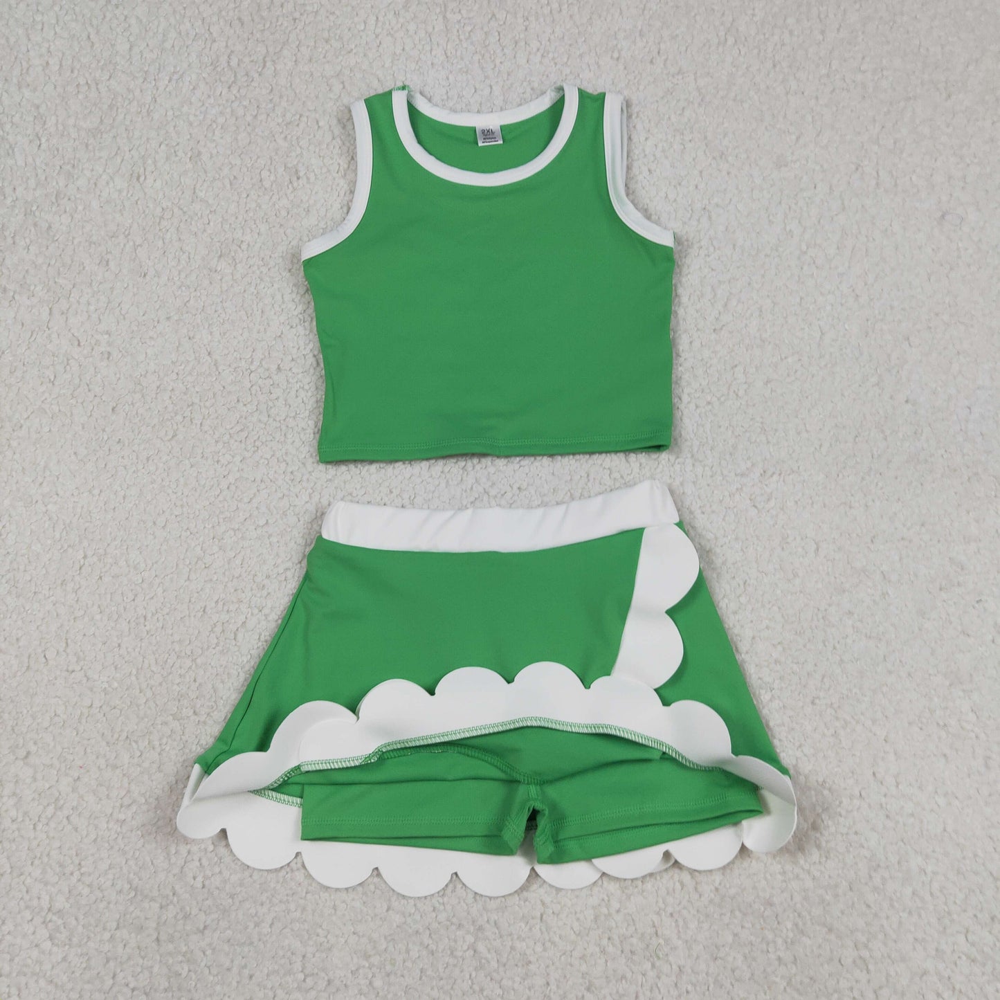 Sibling Baby Girls Kids Scallop Shirts Skirts Shorts Yoga Active Sets Clothes