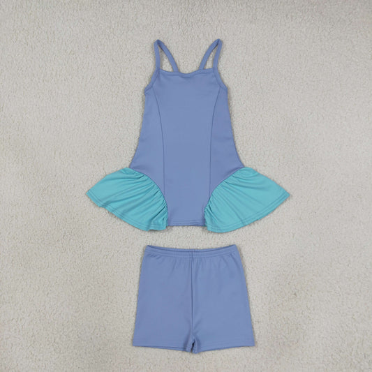 Baby Girls Kids Straps Tunic Shorts Blue Yoga Active Summer Set