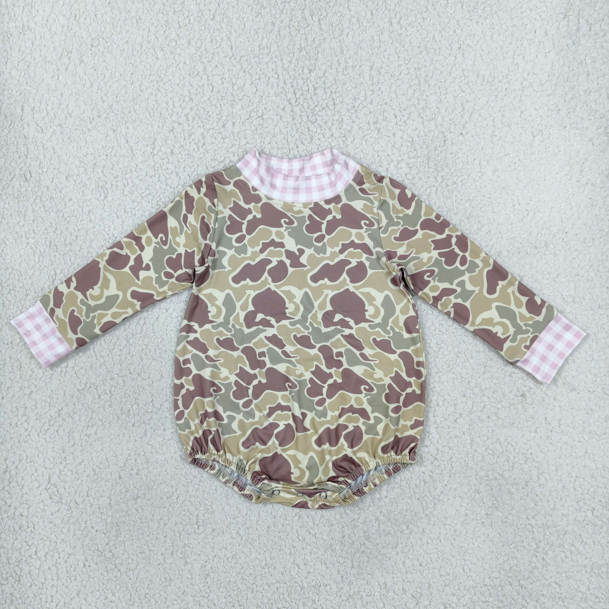 Baby Girls Infant Long Sleeves Pink Plaid Camo Bubble Romper Mock Neck‌ Clothes RTS