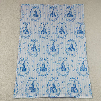 USA Shop Baby Girls Kids Castles Blue Bows Floral Blanket
