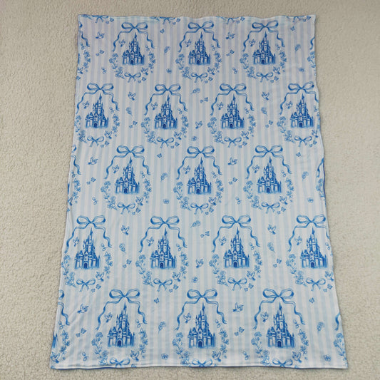 Baby Girls Kids Castles Blue Bows Floral Blanket