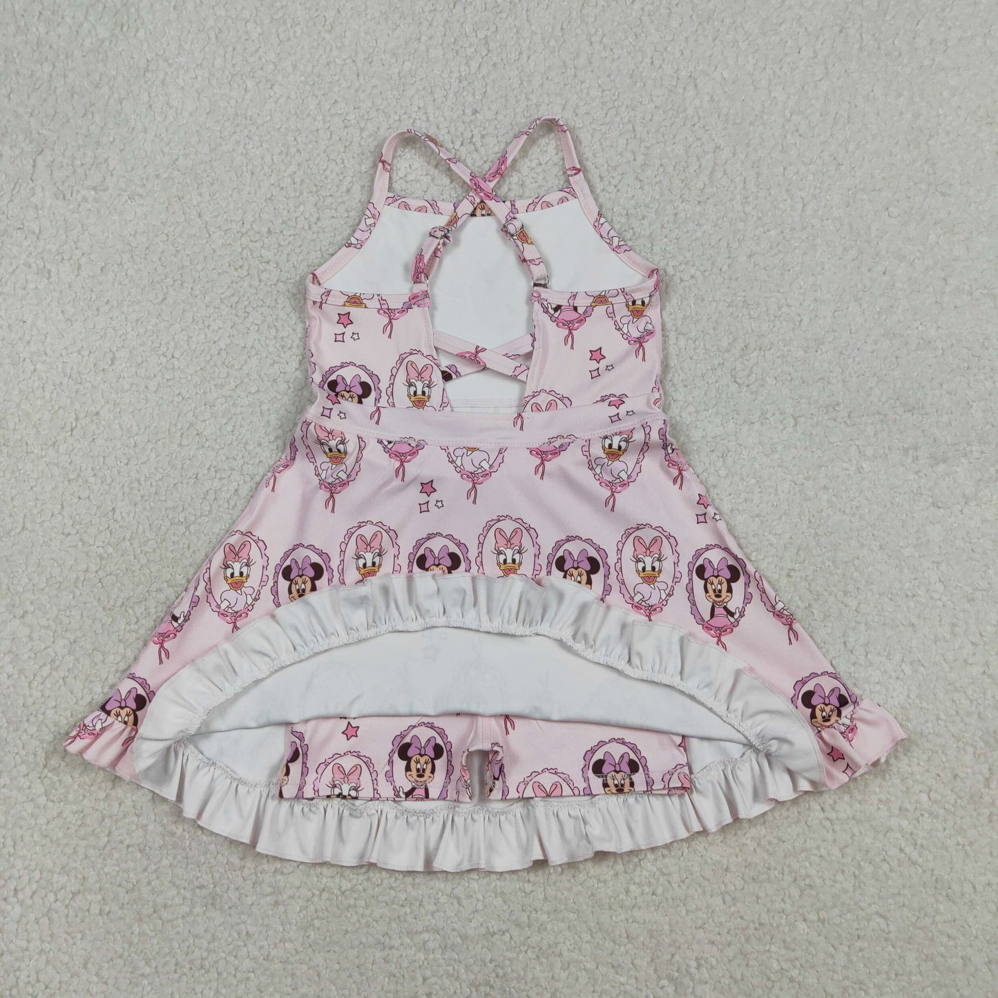 RTS Baby Girls Kids Straps Cartoon Yoga Active Shorts Ruffle Knee Length Dress